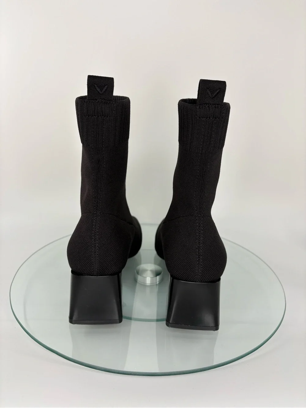 Vivaia Regina Pro Sock Ankle Boots Black Knit Square Toe Block Heel Size 38/7.5